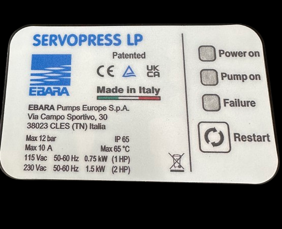 EBARA Servopress LP 1" mit Stecker und Kupplung 230V