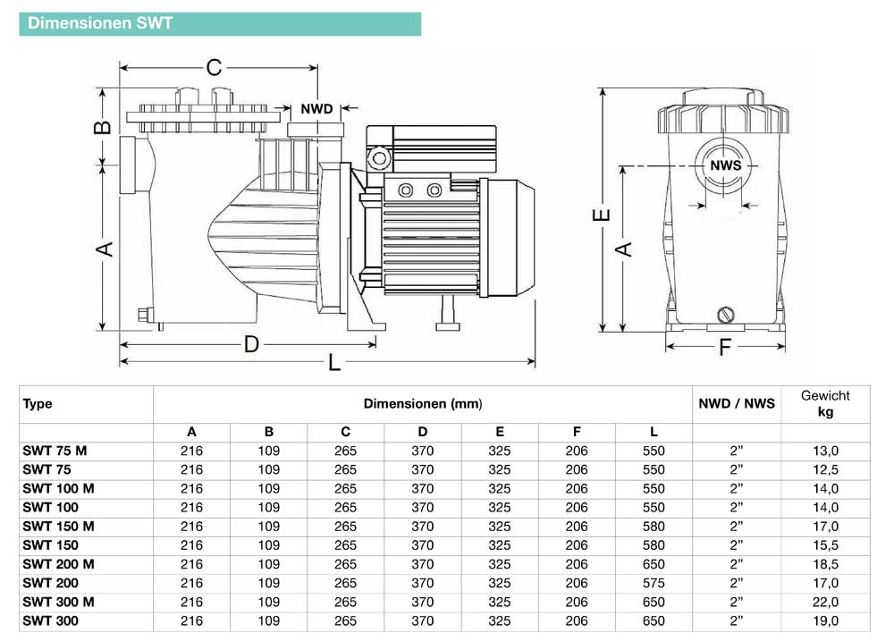 EBARA Schwimmbadpumpe SWT 200 400V/50Hz 1,5kW